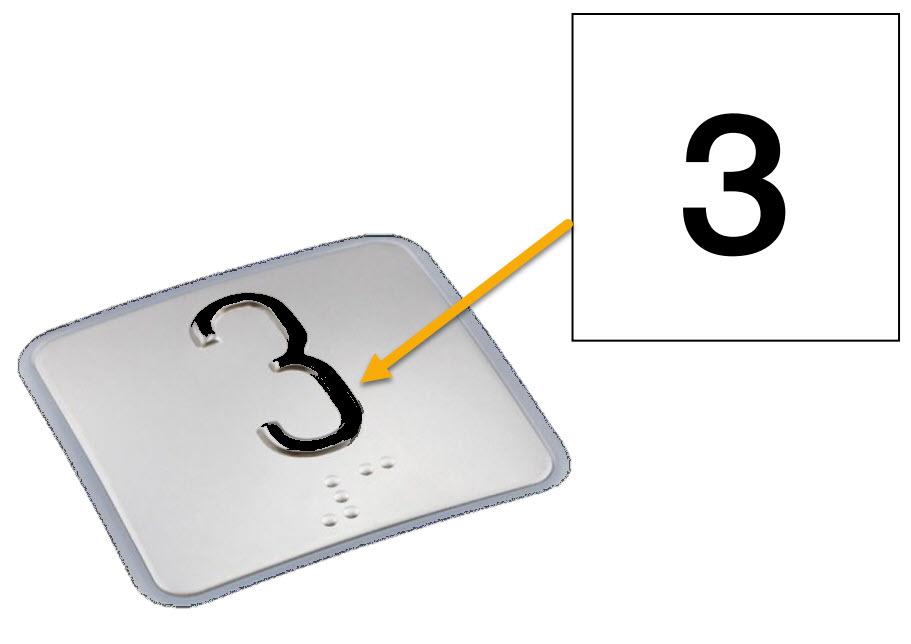 Tryckbricka, Schaefer B50Q, RF, svart relief, ''3'', Braille