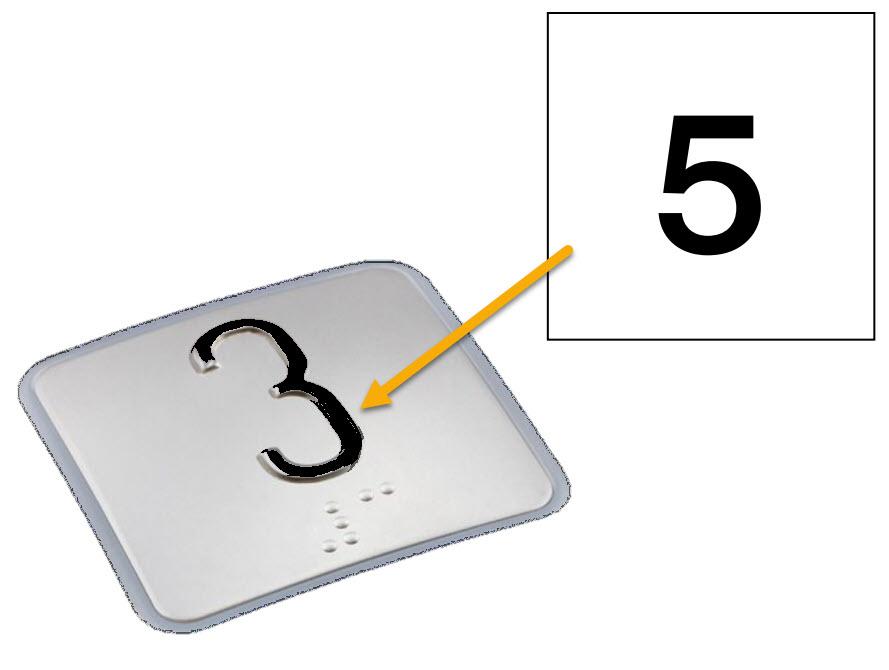 Tryckbricka, Schaefer B50Q, RF, svart relief, ''5'', Braille