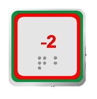 Knapp, DMG, B7 Maxxi, röd LED, ''-2'', Braille, Förhöjd grön
